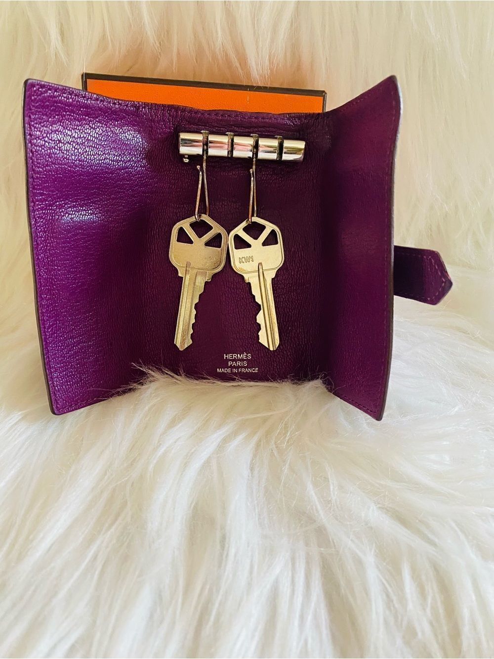 🛍️Hermès Béarn Authentic Plum Leather Key Holder with Box - Picture 11 of 17